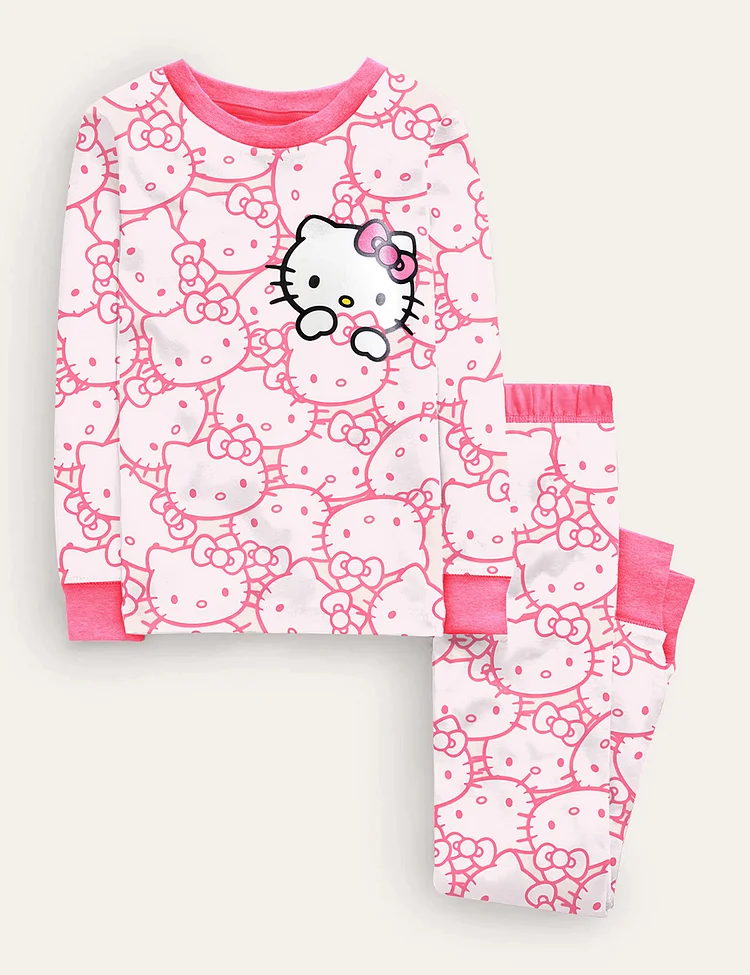 Kid's Pink Cute Cat Cartoon Pajama Set