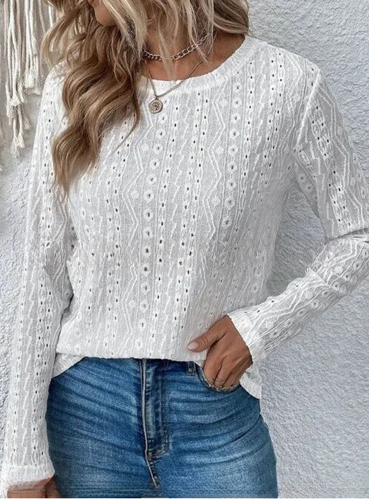 Round Neck Long Sleeved Solid Color T-shirt