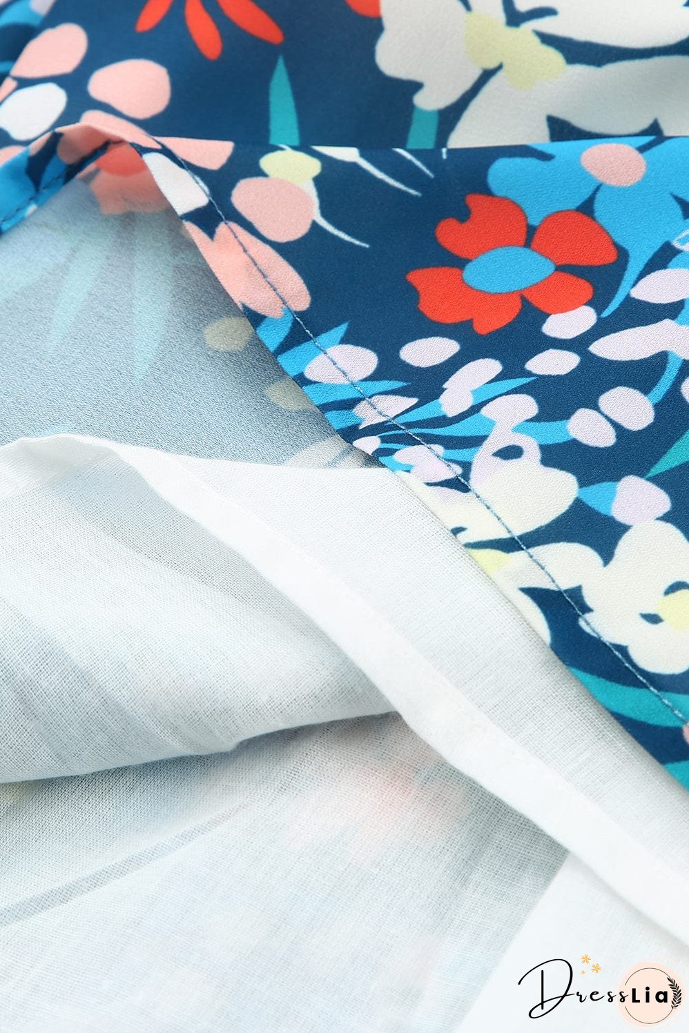 Blue Floral Ruffle Mini Dress with Square Neck