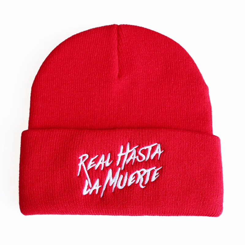 Real Hasta La Muerte Beanie Embroidered Knitted Hat Wool Hat Hip Hop Pullover Hat