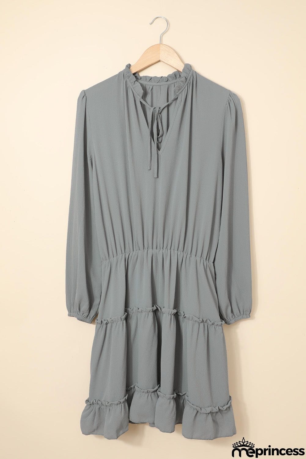 V Neck Long Sleeve Ruffle Tiered Mini Dress