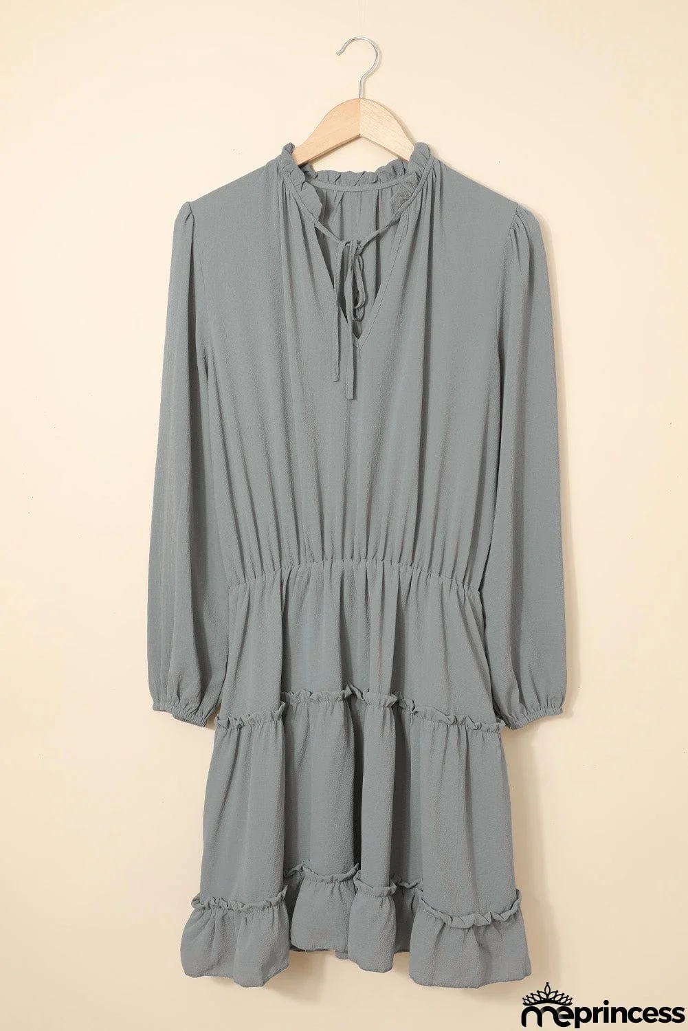 V Neck Long Sleeve Ruffle Tiered Mini Dress