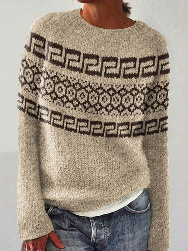 Comstylish Greek Key Pattern Cozy Knit Sweater