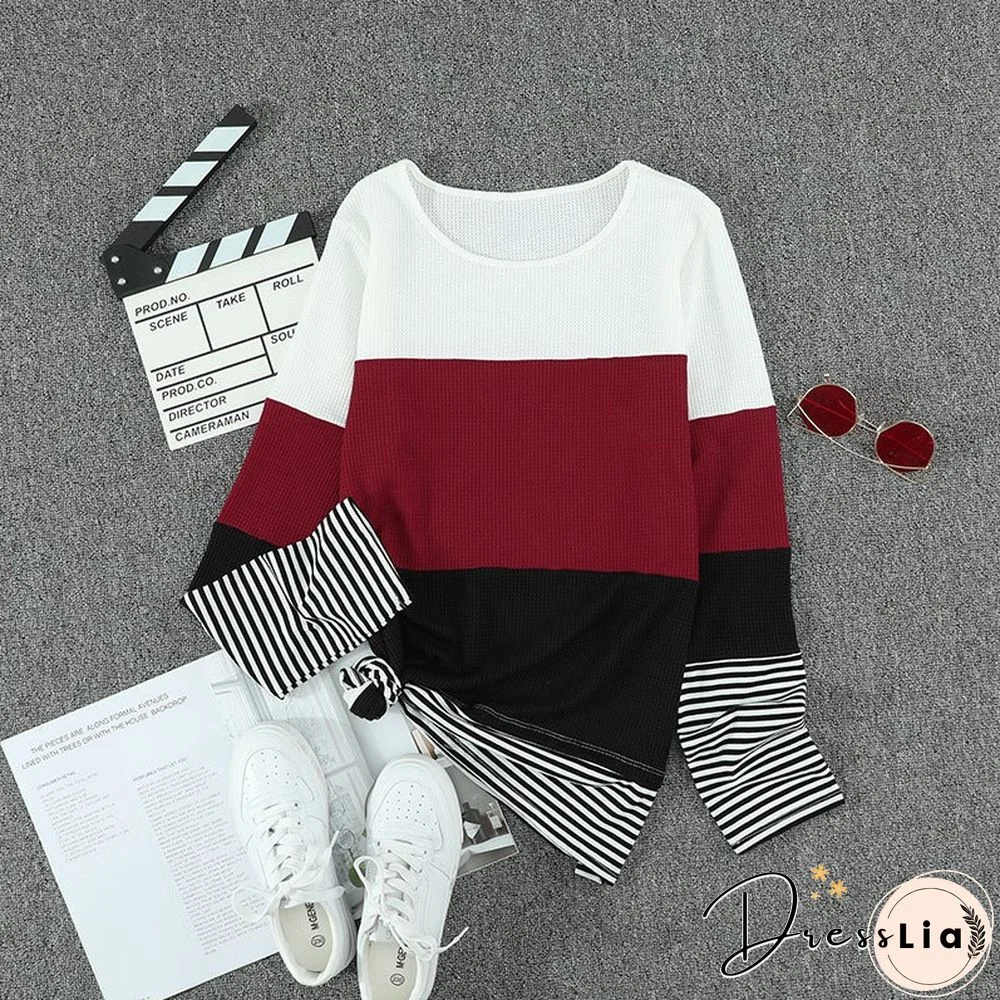 Fashion Striped Round Neck Long Sleeve Pullover Sweater