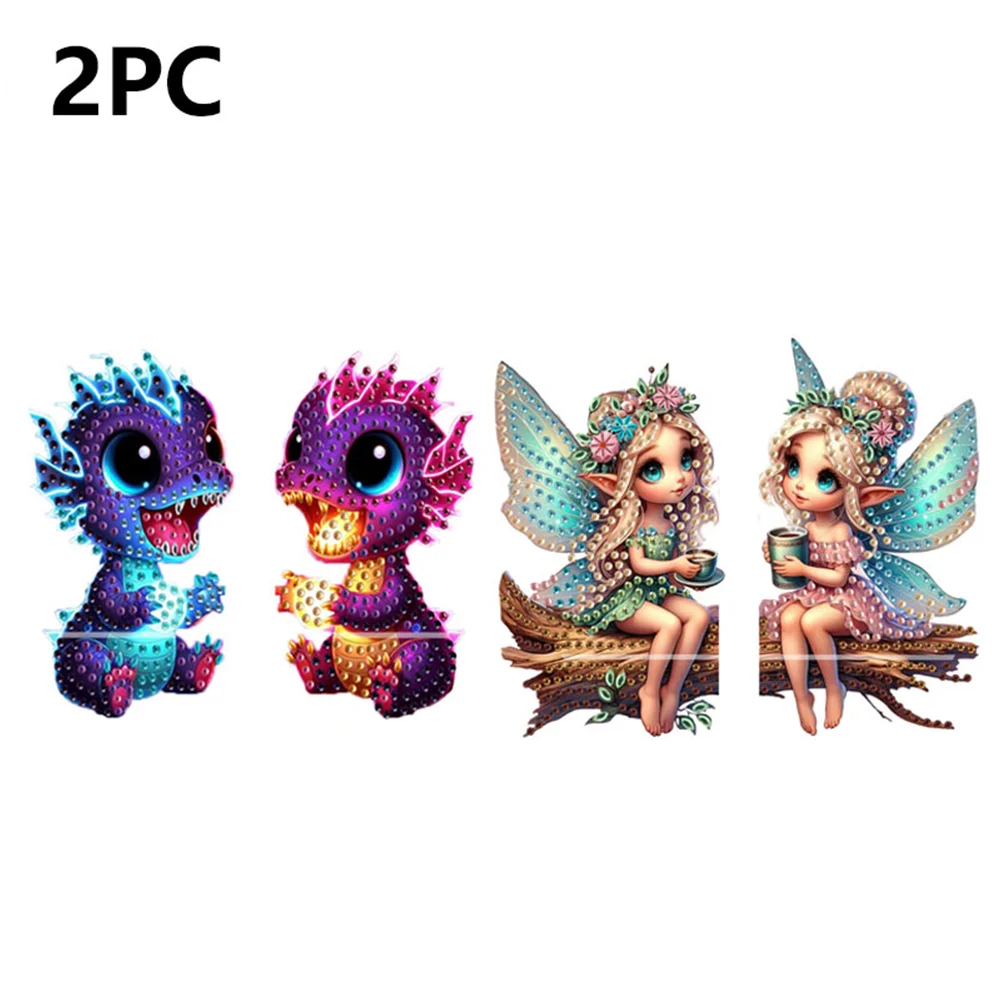 2pcs 2D Flat DIY Diamond Art Pendant DIY Home Decor Hanging Charm Decor (Fairy)