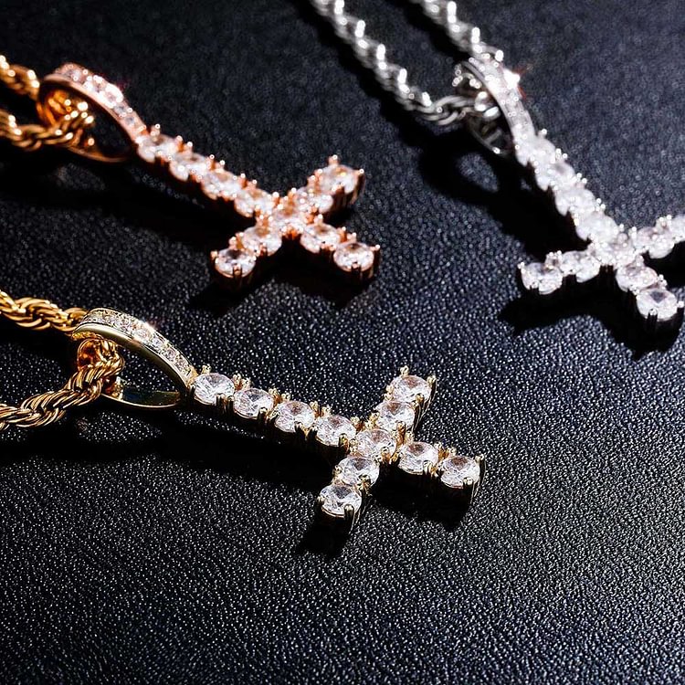 Iced Out Upside Down Cross Pendant Hip Hop Necklace