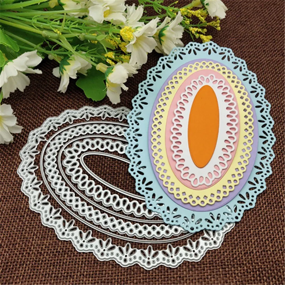 6pcs/set Oval Circle Scallop Fram Metal Cutting Dies for DIY Scrapbooking Album Paper Cards Decorative Crafts Embossing Die Cuts
