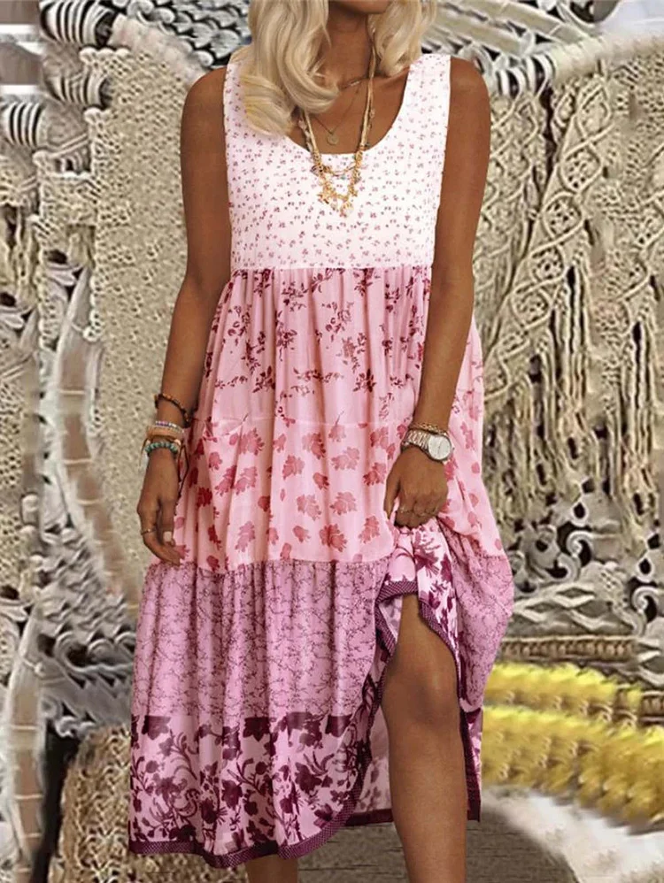 Floral Print Patchwork Dress