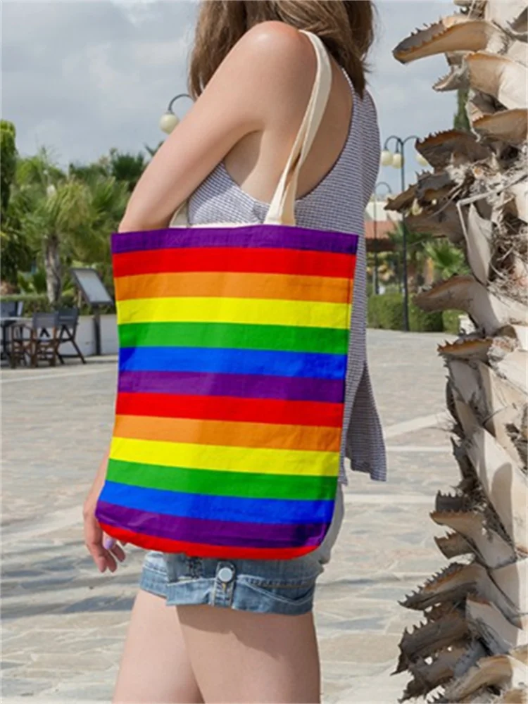 Rainbow Striped Canvas Shoulder Bag