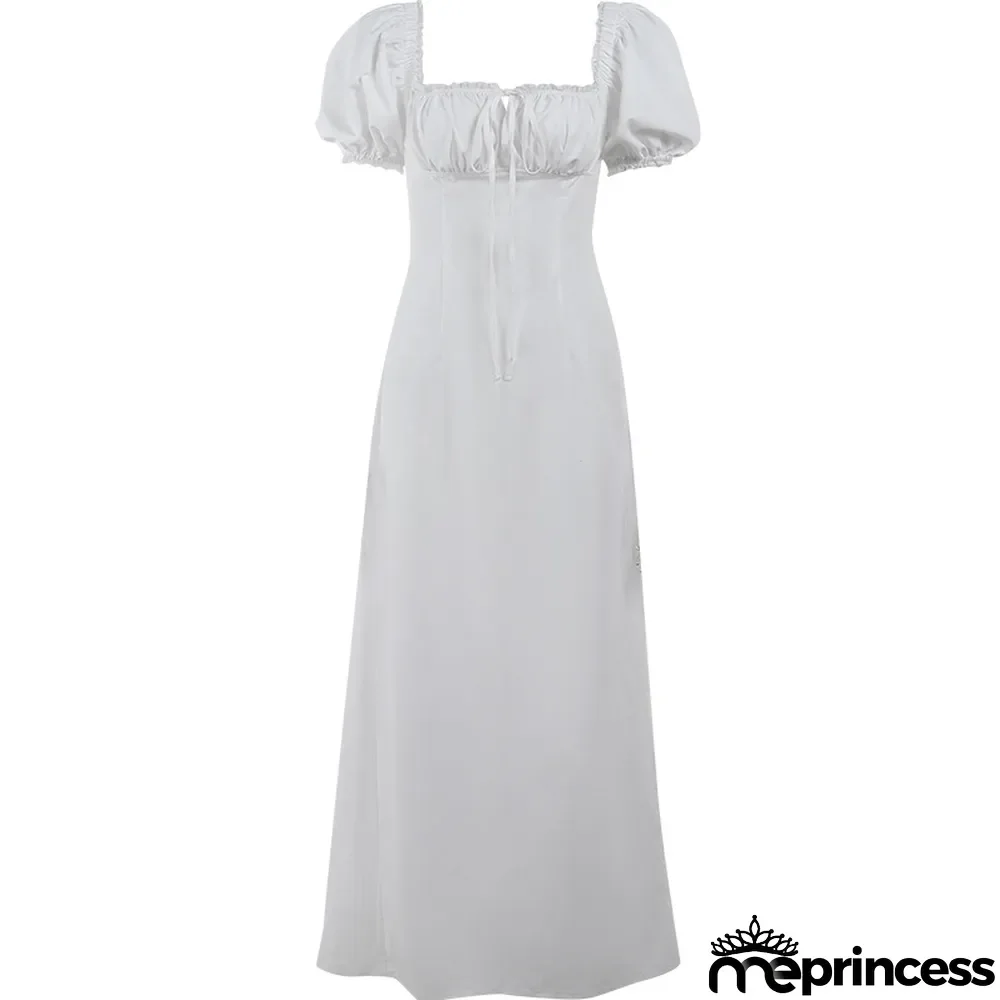 Square collar puff sleeve lace lace dress women palace style fashion slim dress