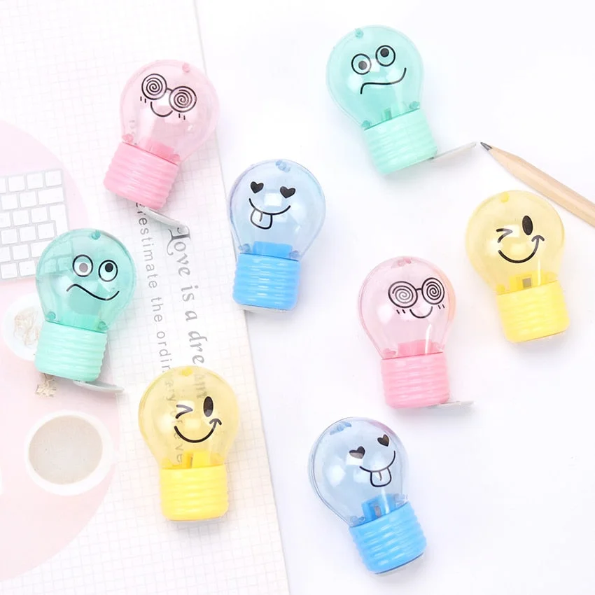 1PC Kawaii Novelty Bulb Style Pencil Sharpener Creative Emotions Plastic Pencil Sharpener For Kids Gifts School Supplies