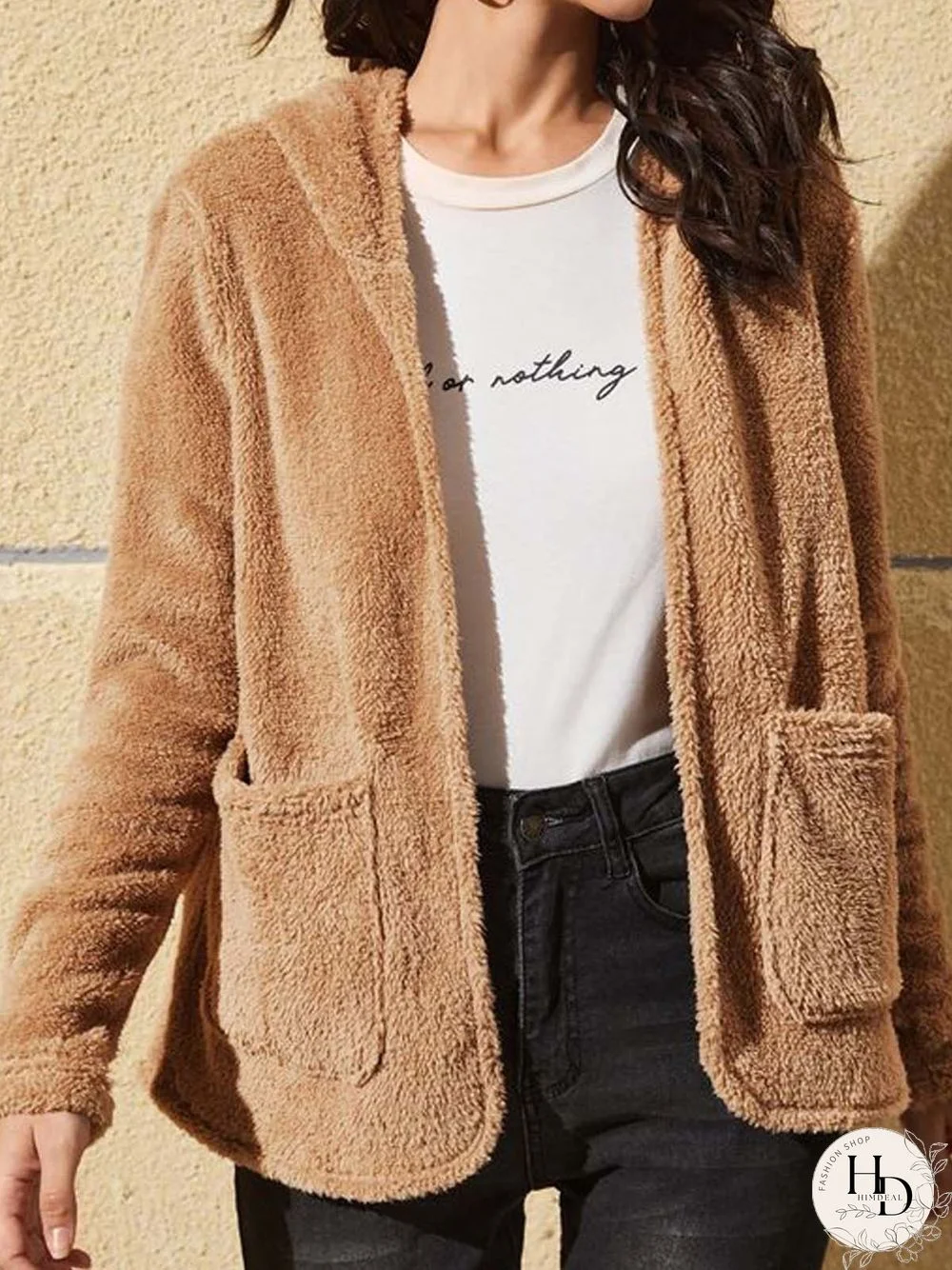 Plain Casual Hoodie Teddy Jacket