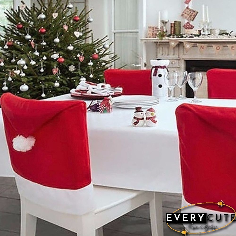 4/6/8/10Pcs Set Christmas Chairs Cover Back Cover Santa Dinner Table Party Decor Gifts Santa Claus Snowman Cap Chair Covers New Year Christmas Dinner Party Decoration of Chair Corners