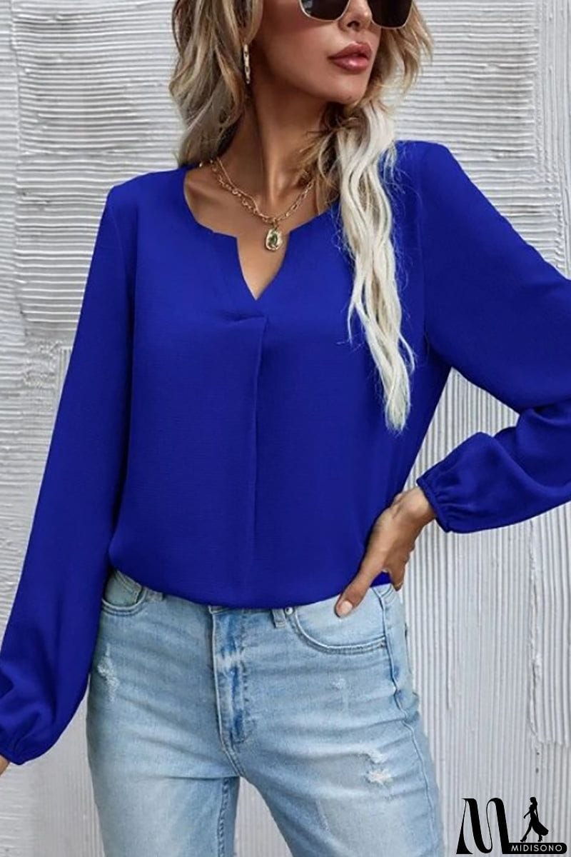 MidiSono - V Neck Long Sleeve Blouse