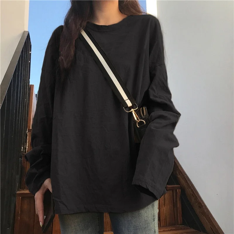 Ladies Long Sleeve Tees Casual Round Neck Simple Loose Female Tops Fashion Leisure New Women Clothing 2020 Basic T-shirts