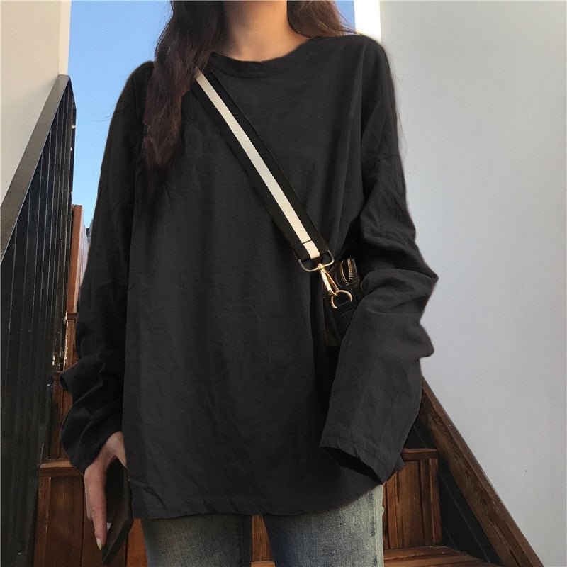 Ladies Long Sleeve Tees Casual Round Neck Simple Loose Female Tops Fashion Leisure New Women Clothing 2020 Basic T-shirts