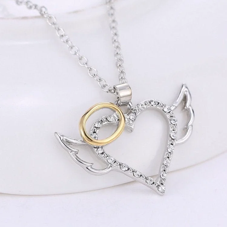 Delicate Angel Wing Heart Pendant Necklace