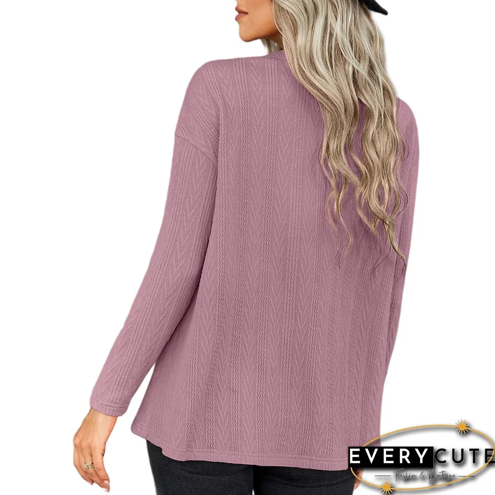 Pink Purple V Neck Jacquard Button Knit Cardigan