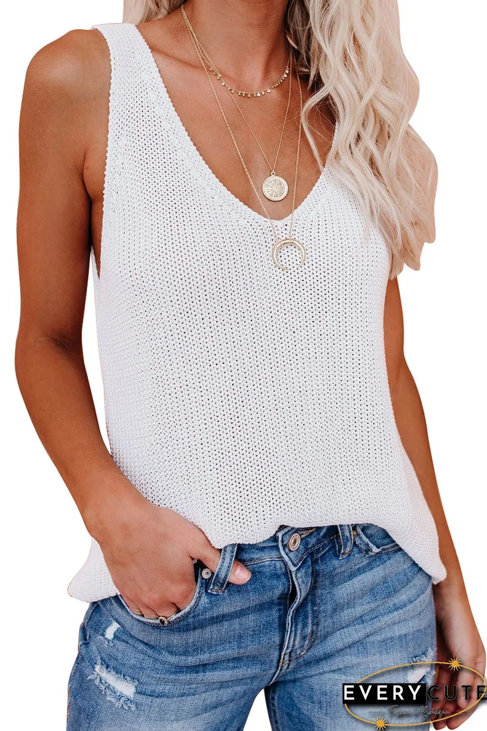 White Knit Tank Top