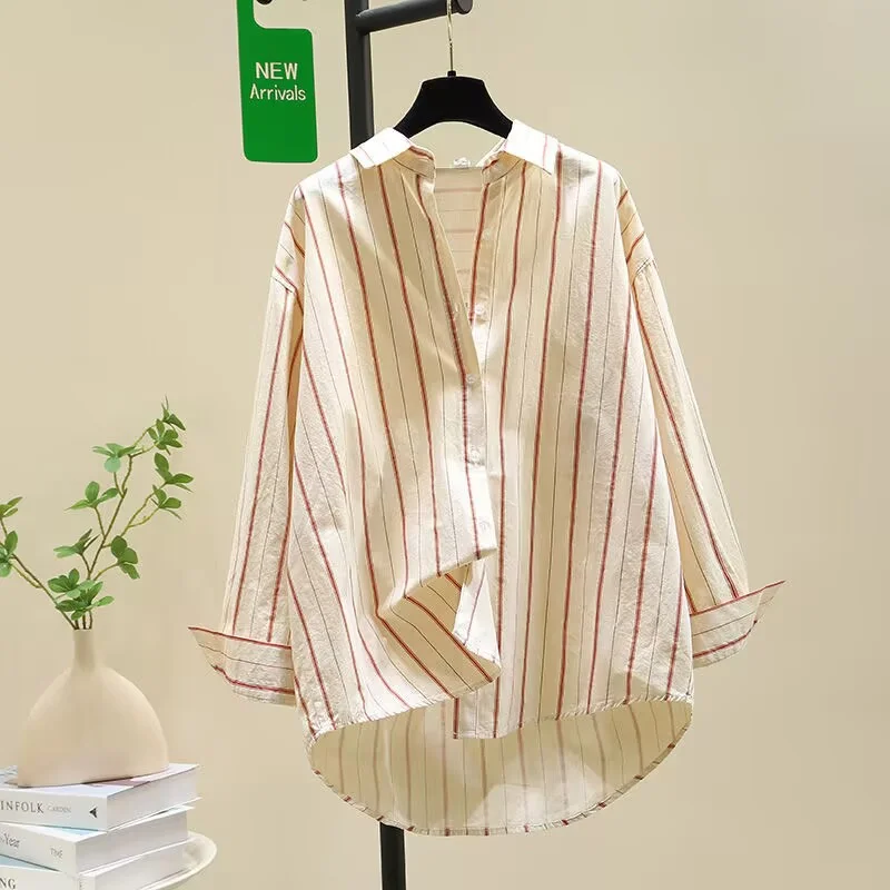 Athvotar Athvotar Spring And Autumn New Vertical Stripe Loose Long-Sleeved Shirt Women Fashion Casual Korean Version Of The Shirt Women Wear