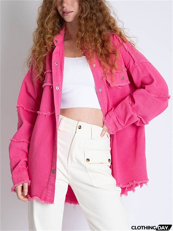 Women's Super Cool Peace Raw Edge Lapel Button Denim Coat