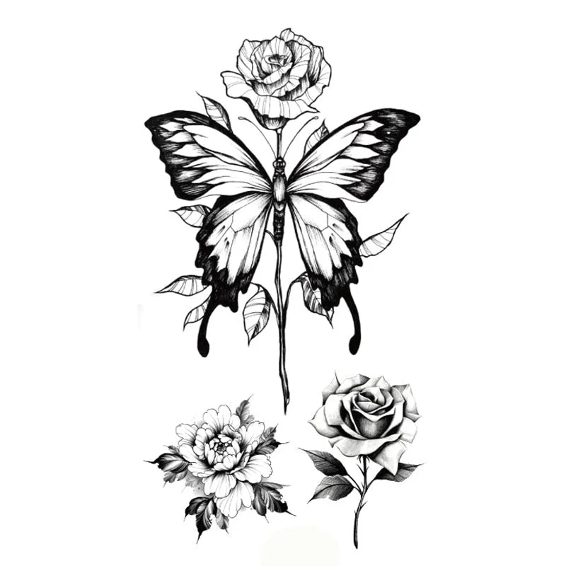 Waterproof Temporary Tattoo Stickers Black Somnus Flower Plant Small Size Tatto Flash Tatoo Fake Tattoos for Man Kid Girl Women
