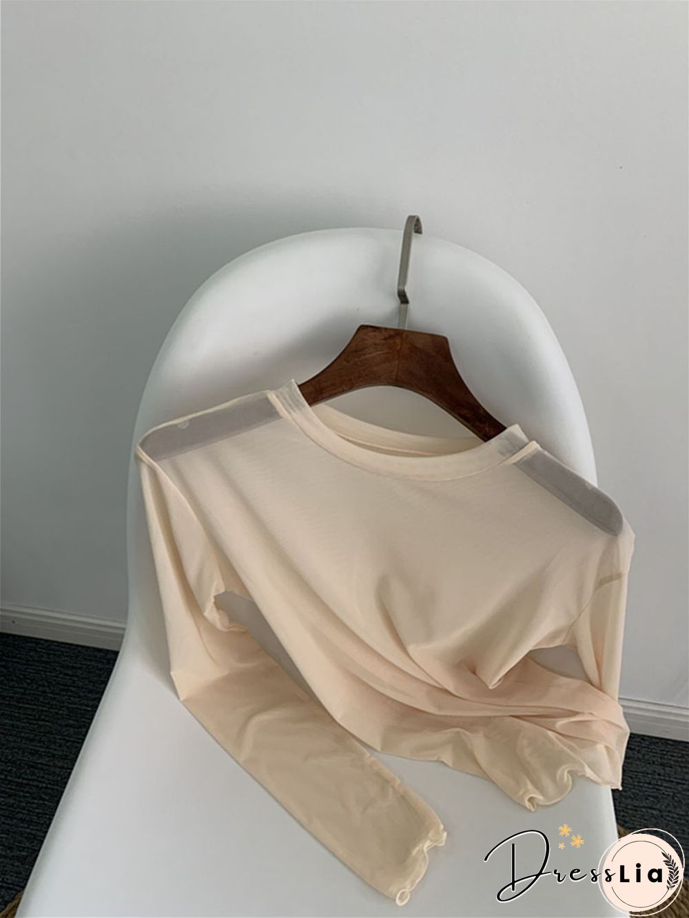 Oumea Women Beach Cover-Up Sheer Mesh Top Beach Wear Hawaiian Mesh Shirt Long Sleeve Casual Candy Color Solid Sweet Mesh Top