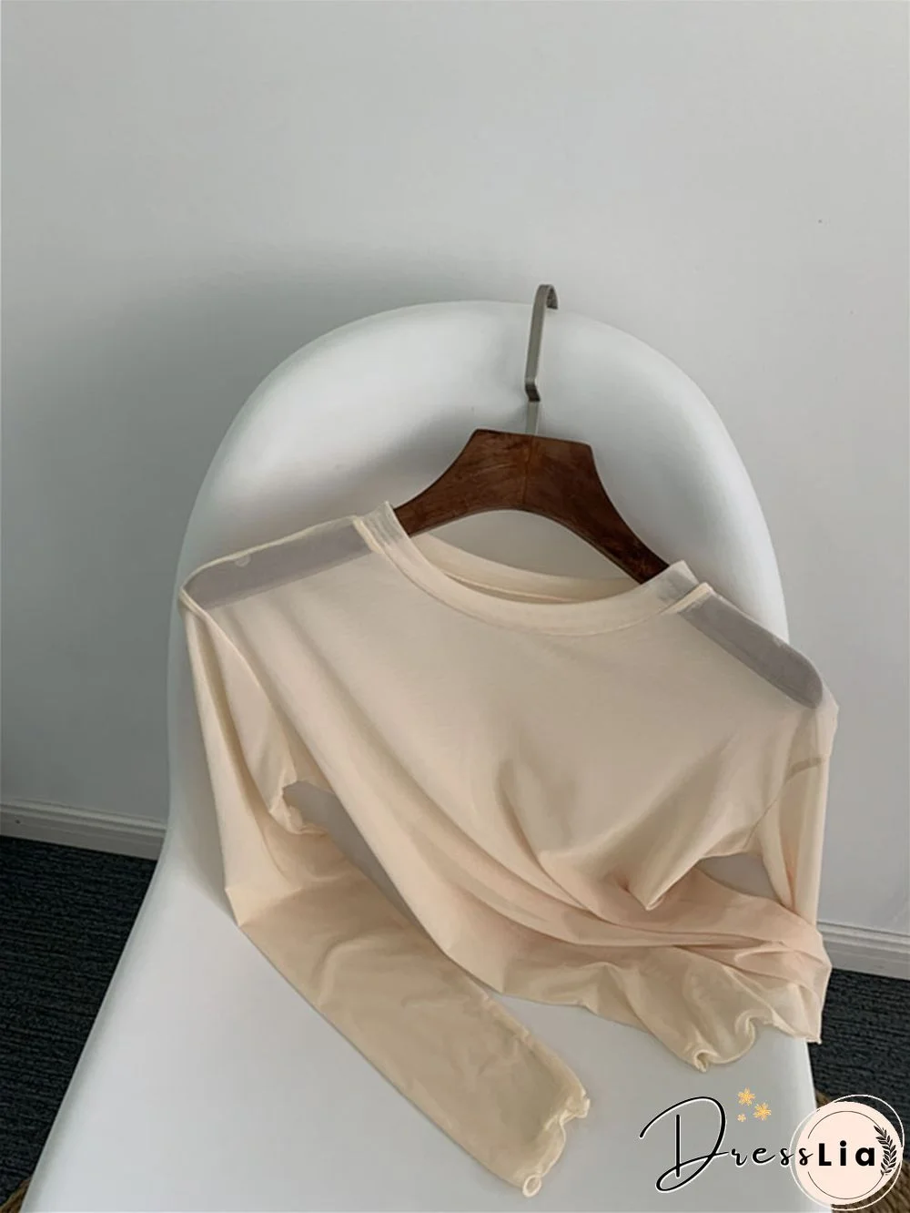 Oumea Women Beach Cover-Up Sheer Mesh Top Beach Wear Hawaiian Mesh Shirt Long Sleeve Casual Candy Color Solid Sweet Mesh Top