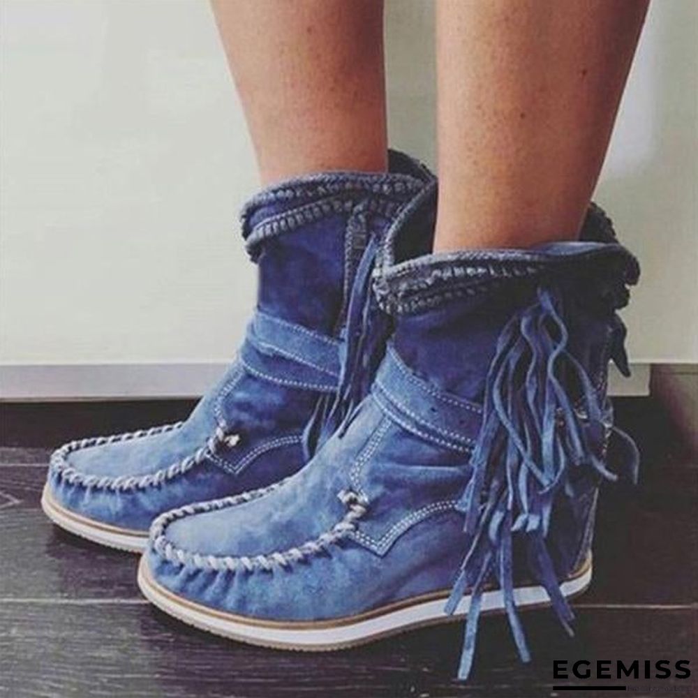 Casual Tassel Round Toe Flat Boots | EGEMISS