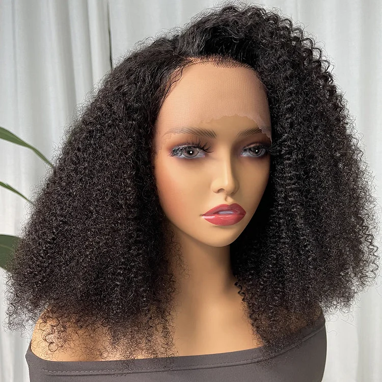 Afro Kinky Curly Bob Lace Frontal Wig Side Part Pre Plucked with Baby Hair Flash Sale