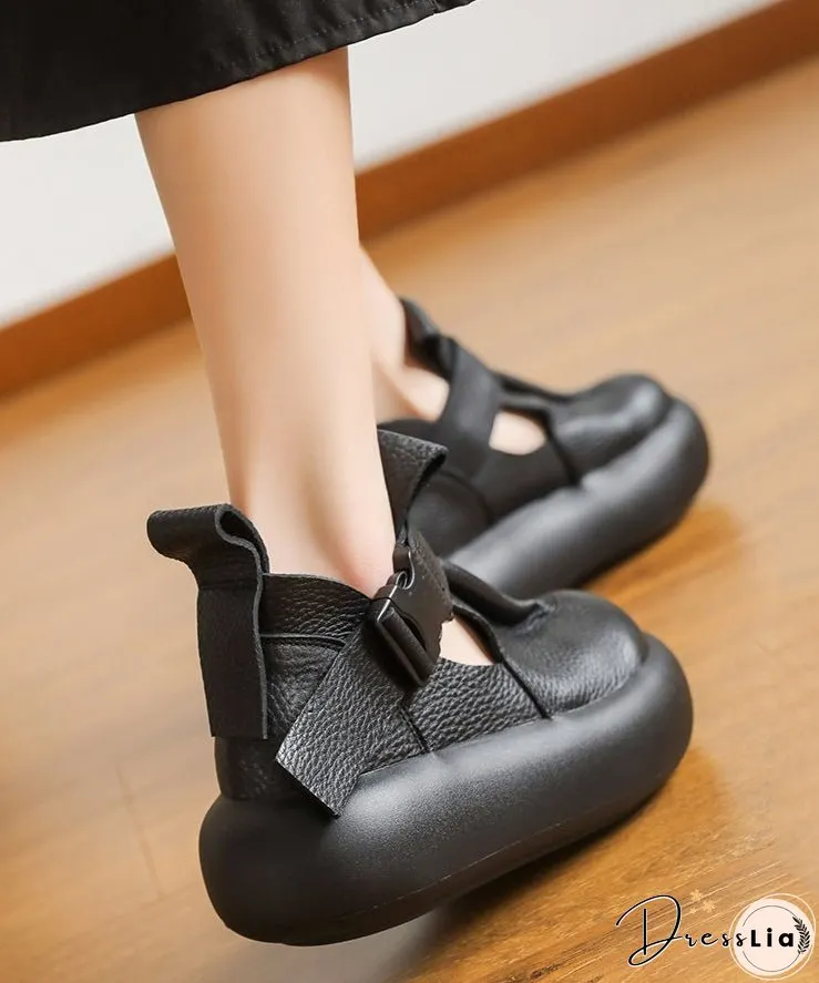 Soft Brown Cowhide Buckle Strap Splicing Leather Loafer Shoes