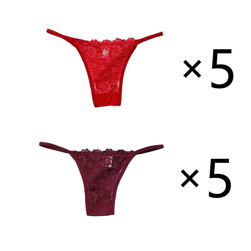 Kissbake 10PCS/SET Women's Lace Panties Ladies Sexy Cotton Underwear Female Thong Hollow Out Low Waist Lingerie Seamless G-String