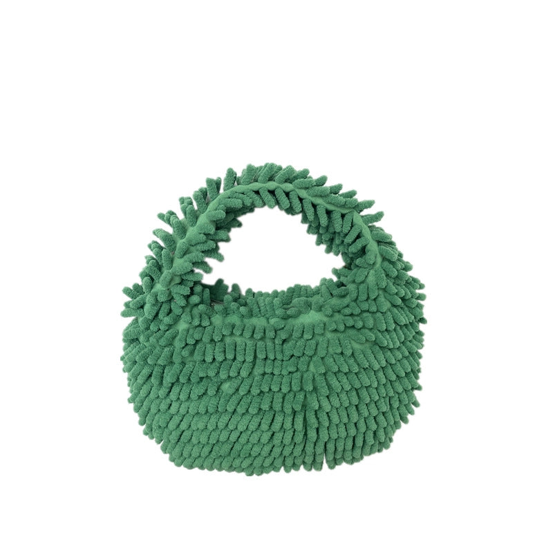 Women’s Plush Solid Color Basic Classic Style Square Zipper Handbag