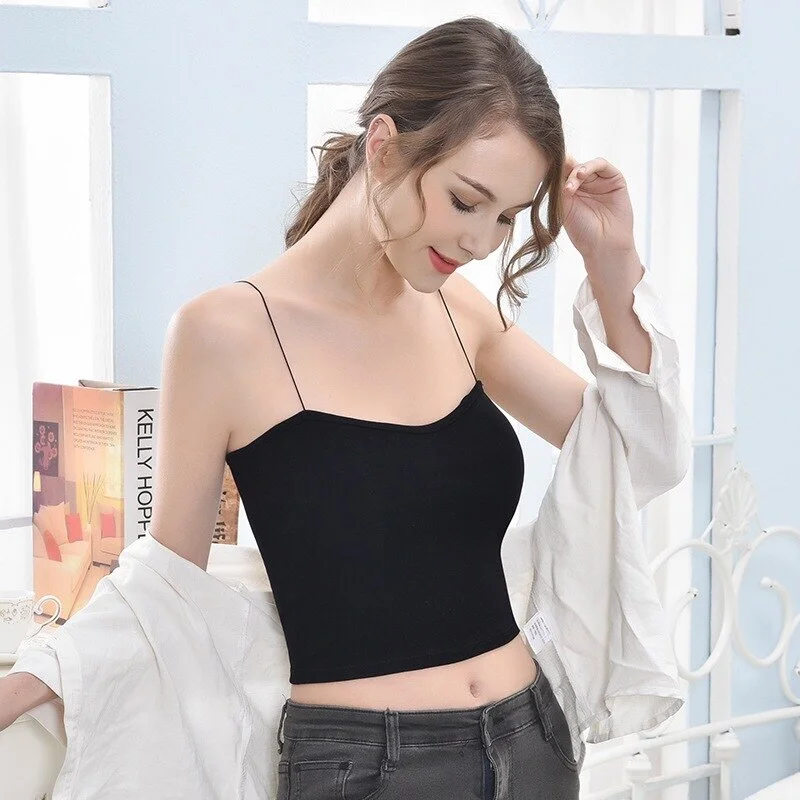 fashion Tank Top Women Camis Thin Strap Padded Female Cropped Tops Sleeveless Crop Tops Seamless Underwear Cotton Camisole