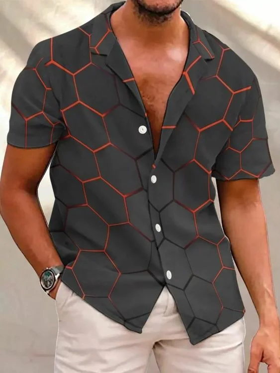 Men's Casual Fission Print Short Sleeve Shirt