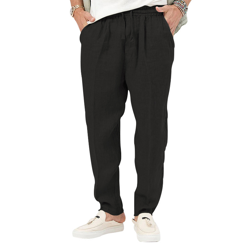 Men's Vintage Elastic Waist Drawstring Casual Linen Pants  artssus
