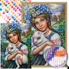 (50*70cm)Girl Holding Sheep - Round AB Drill Diamond Painting