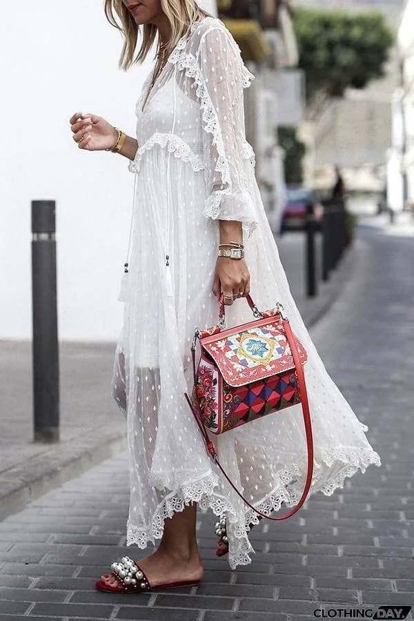 Dot Lace Sheer Maxi Cover Dress