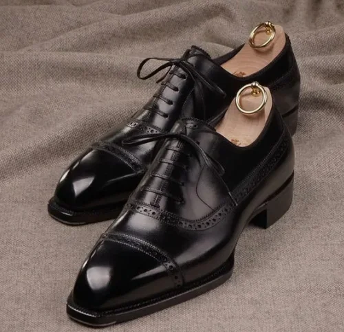 Men Black Leather Oxford Dress Shoes, Handmade Black Leather Formal Shoes