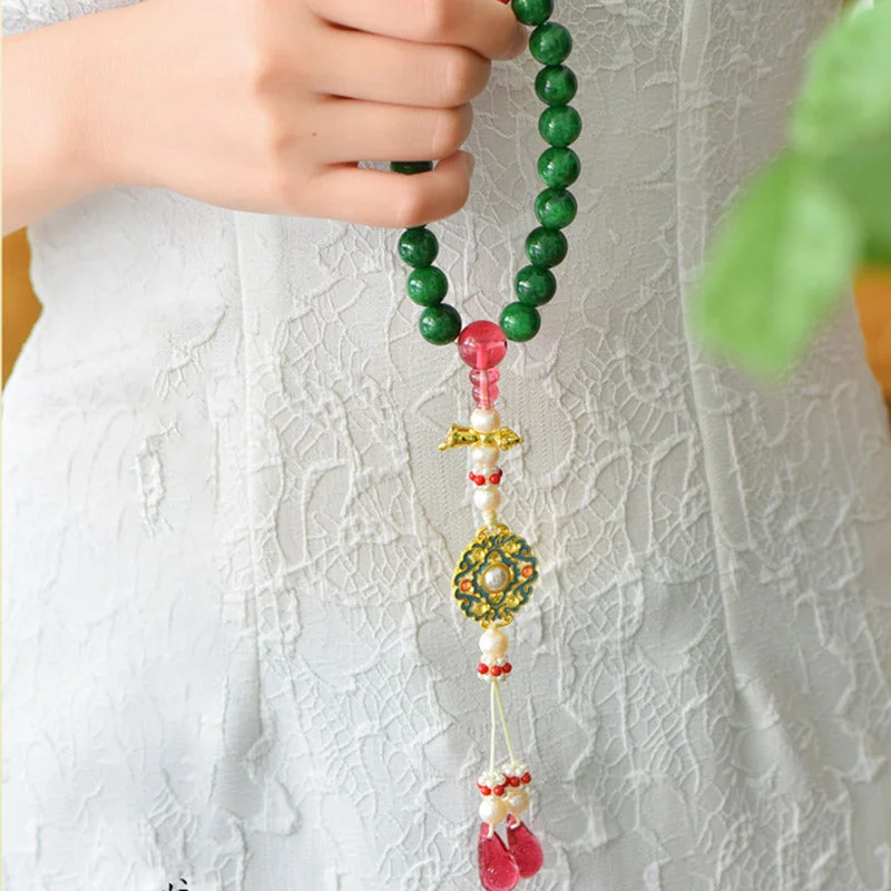 Green Agate Wrist Mala Support Pocket Mala Car Decoration