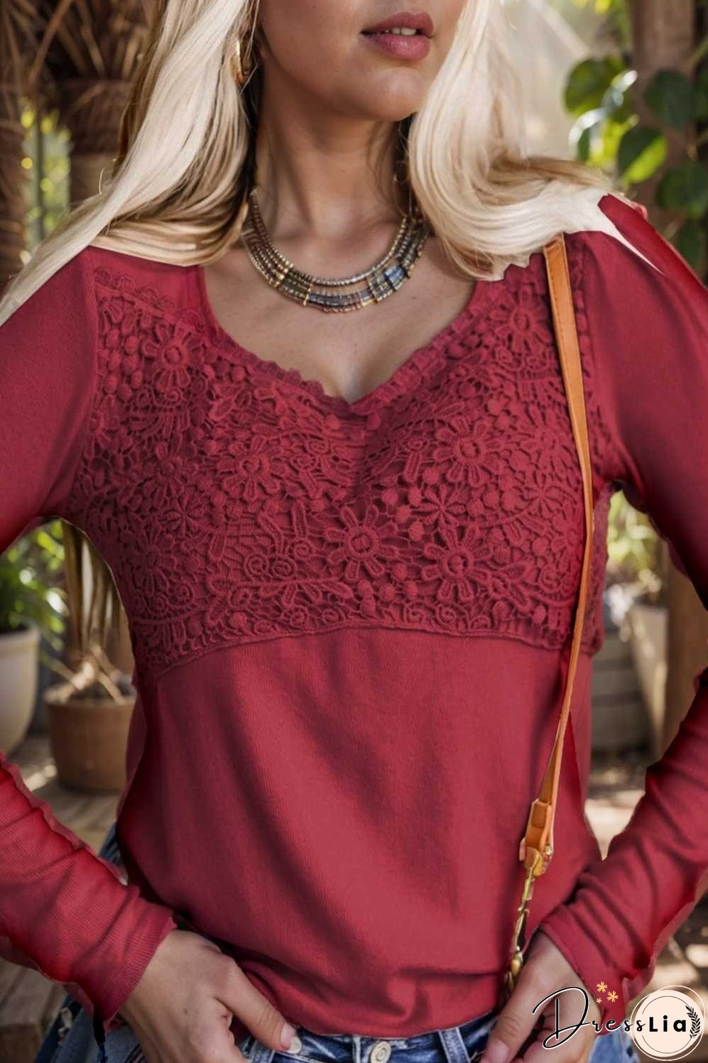 v neck printed casual blouse with long sleeves