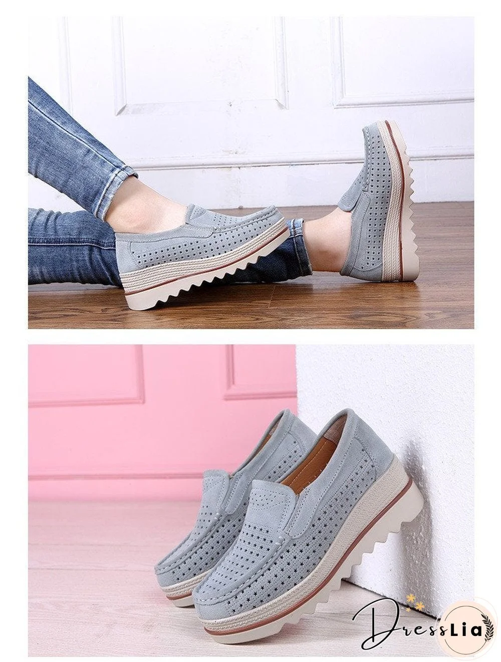 Women Shoes Platform Sneakers Slip on Flats Loafers Moccasins Hollow Out Casual Shoes