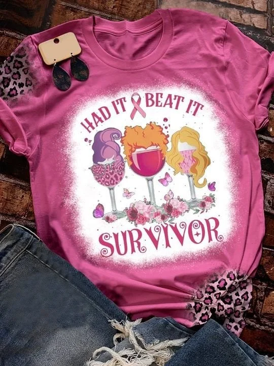 Had It Beat It Wine Witch Breast Cancer Tee