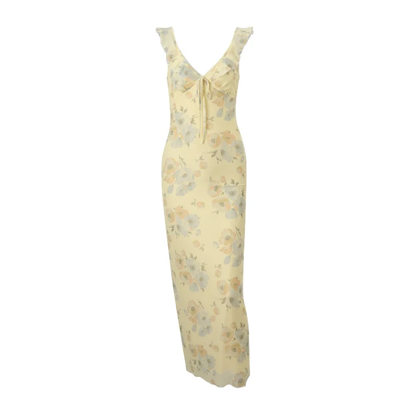 Pongl Pongl The New Summer Women's Sexy Low-Cut Hot Girls Holiday Style Retro Print Slim Halter Dress