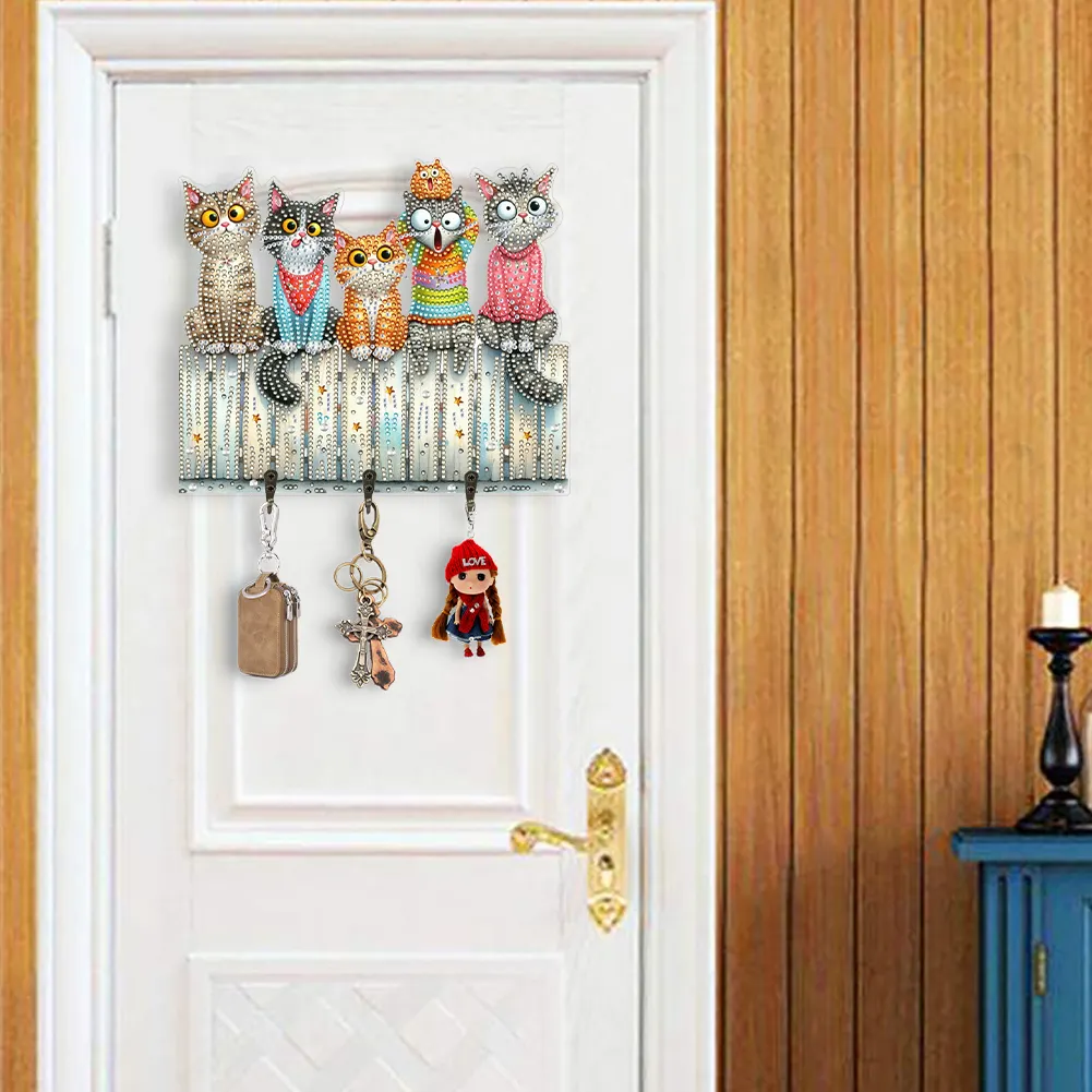DIY Wooden Cat Diamond Art Hanging Hook Rail Diamond Painting Art Craft Wall Hooks