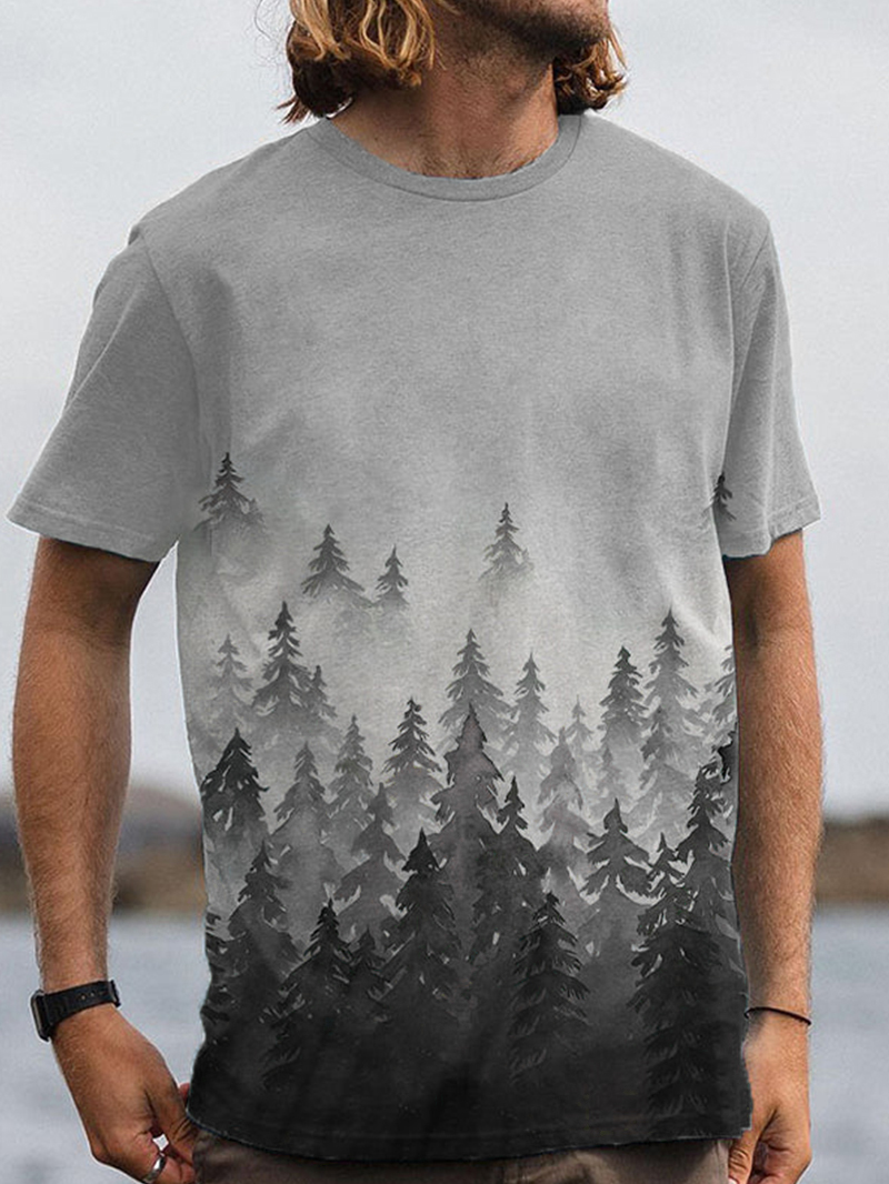 Men's Nature Forest Printed Outdoor Comfy Short-Sleeved T-shirt