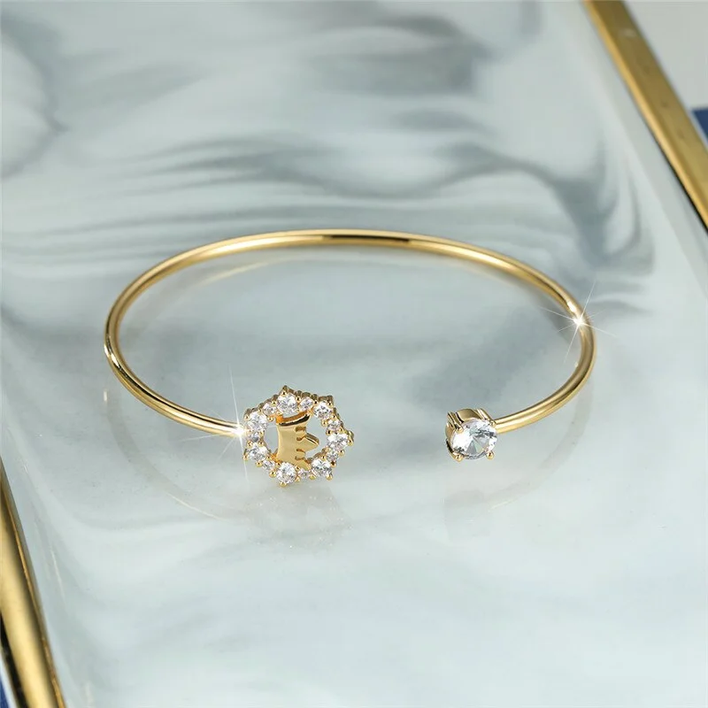 Luxury Female White Zircon Stone Bracelet Cute Gold Color Adjustable Bracelets For Women Charm Crystal Crown Chain Bracelet