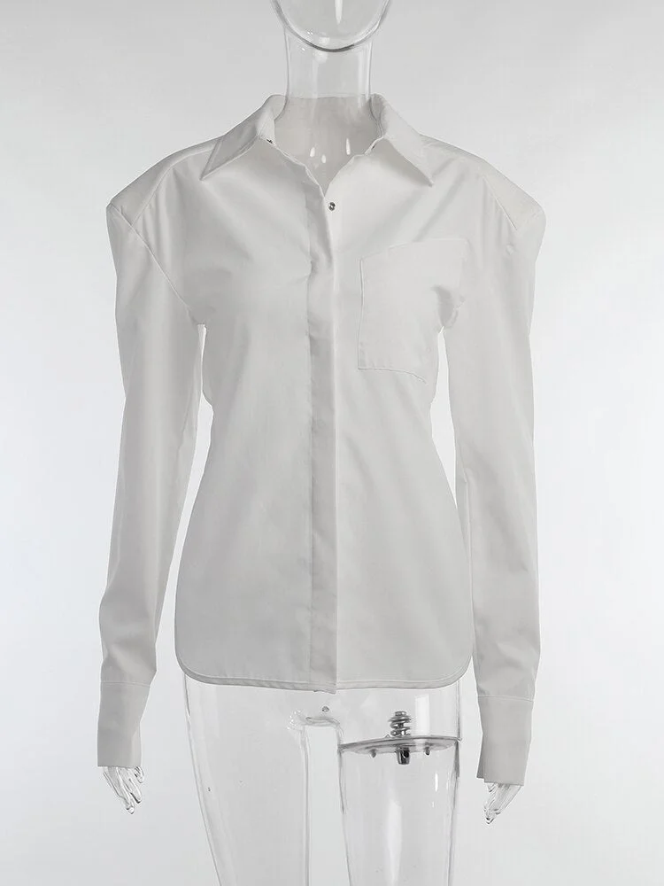 WannaThis Backless Women T Shirt Button Turn-down Collar Long Sleeve Fall Casual Sexy Lace Up Office Ladies Fashion Blouses 2021