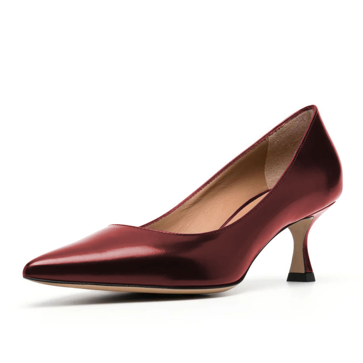 Maroon Vegan Leather Slip-On Pointed Toe Kitten Heel Pumps for Women Nicepairs