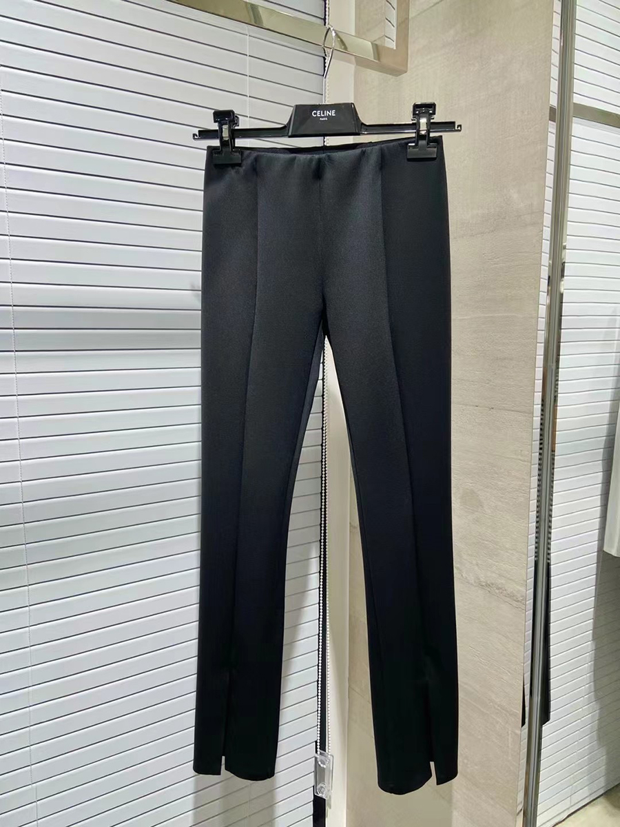 Comfortable Classic High Elastic Slimming Casual Base Layer Pants Women's Small Bla Pants Front Slit Commute Straight Leg